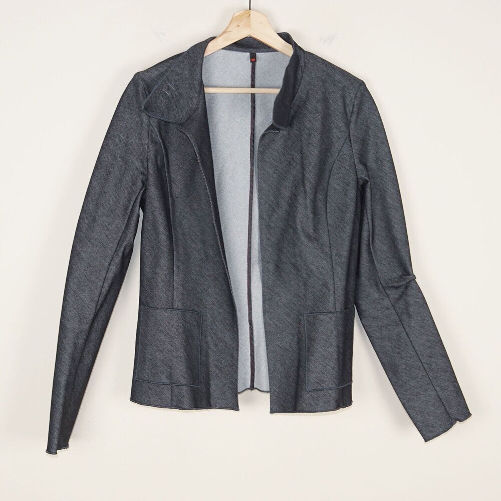 Babette SF Black Gray Open Front Chambray Denim Jacket Womens Sz 2
